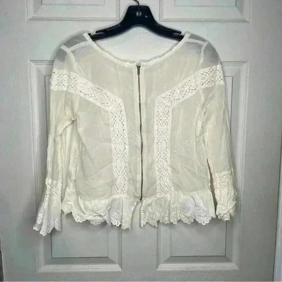 Free People Sheer Eyelet Detail White Boho Top Sz XS - Picture 9 of 10